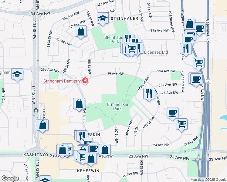 map of restaurants, bars, coffee shops, grocery stores, and more near 10707 29 Avenue Northwest in Edmonton