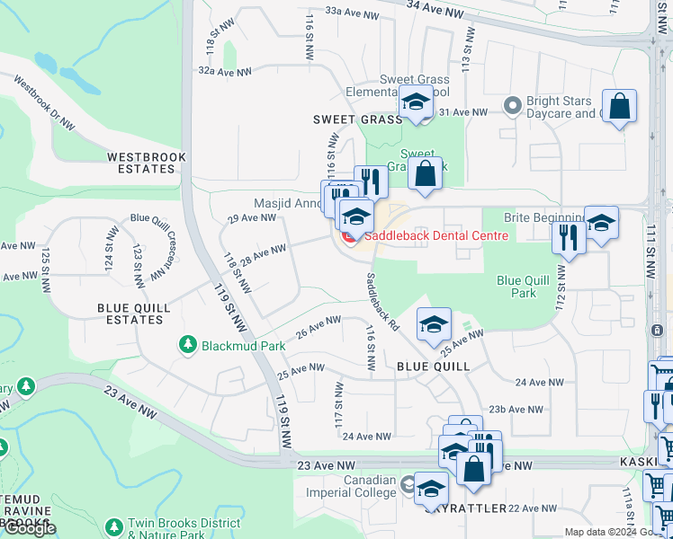 map of restaurants, bars, coffee shops, grocery stores, and more near in Edmonton