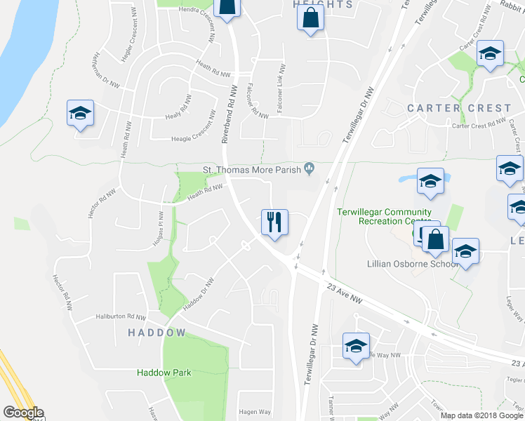map of restaurants, bars, coffee shops, grocery stores, and more near 122 Haddow Close Northwest in Edmonton