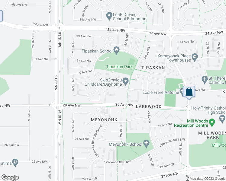 map of restaurants, bars, coffee shops, grocery stores, and more near 1420 Lakewood Road West Northwest in Edmonton
