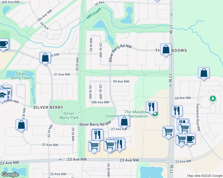 map of restaurants, bars, coffee shops, grocery stores, and more near 2378 29A Avenue Northwest in Edmonton
