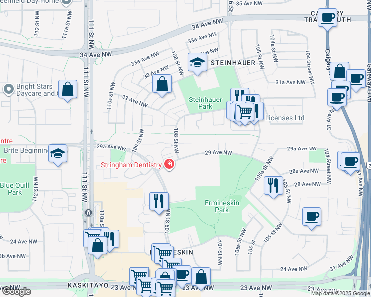 map of restaurants, bars, coffee shops, grocery stores, and more near in Edmonton