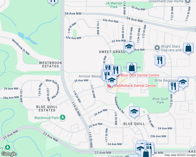 map of restaurants, bars, coffee shops, grocery stores, and more near 2816 116 Street Northwest in Edmonton