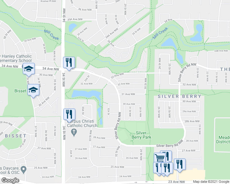 map of restaurants, bars, coffee shops, grocery stores, and more near 3204 31 Avenue in Edmonton