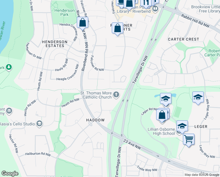map of restaurants, bars, coffee shops, grocery stores, and more near 2955 156 Street Northwest in Edmonton