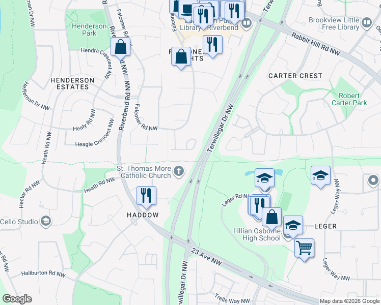 map of restaurants, bars, coffee shops, grocery stores, and more near 2955 156 Street Northwest in Edmonton