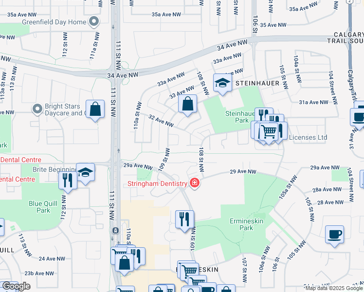 map of restaurants, bars, coffee shops, grocery stores, and more near 2939 109 Street Northwest in Edmonton