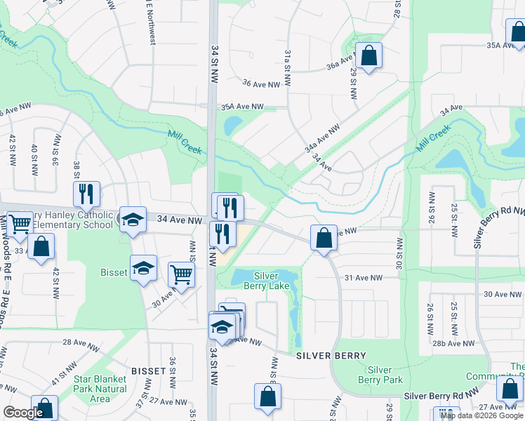 map of restaurants, bars, coffee shops, grocery stores, and more near 665 Silver Berry Road Northwest in Edmonton