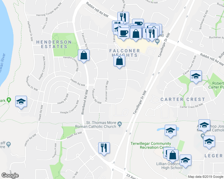 map of restaurants, bars, coffee shops, grocery stores, and more near in Edmonton