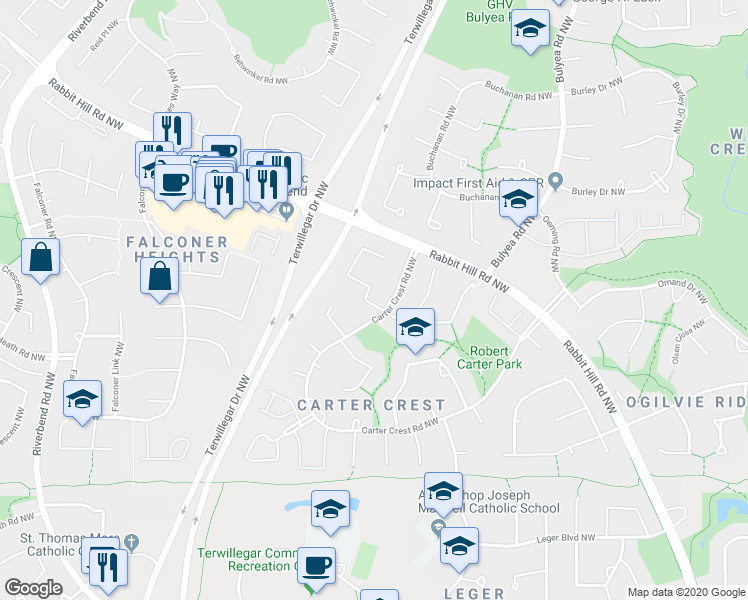 map of restaurants, bars, coffee shops, grocery stores, and more near 104 Carlson Close Northwest in Edmonton