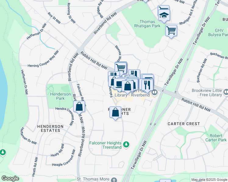 map of restaurants, bars, coffee shops, grocery stores, and more near 608 Riverbend Square Northwest in Edmonton