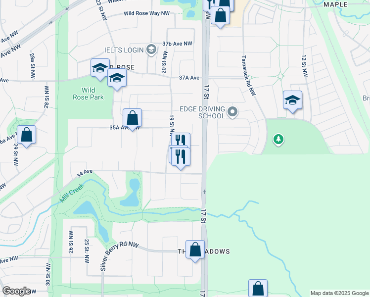 map of restaurants, bars, coffee shops, grocery stores, and more near 1811 35 Avenue Northwest in Edmonton