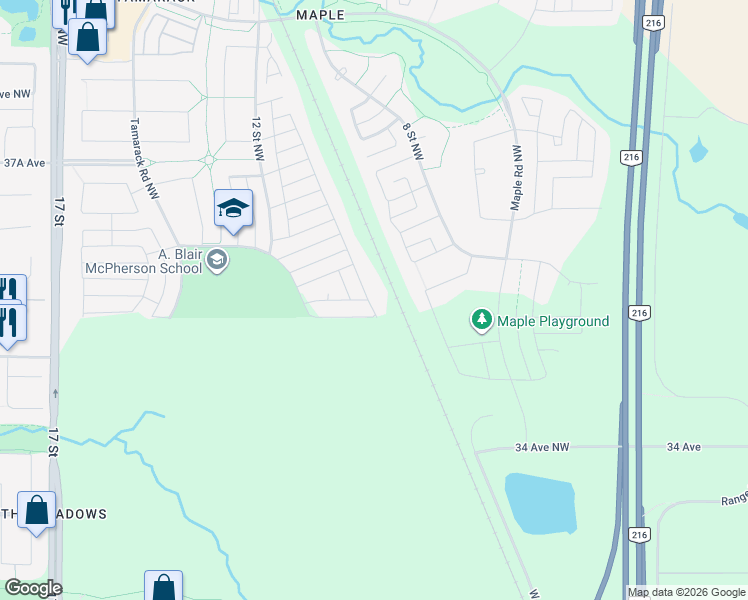 map of restaurants, bars, coffee shops, grocery stores, and more near 3457 11 Street Northwest in Edmonton
