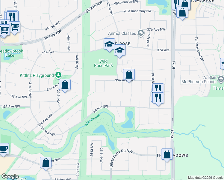 map of restaurants, bars, coffee shops, grocery stores, and more near in Edmonton