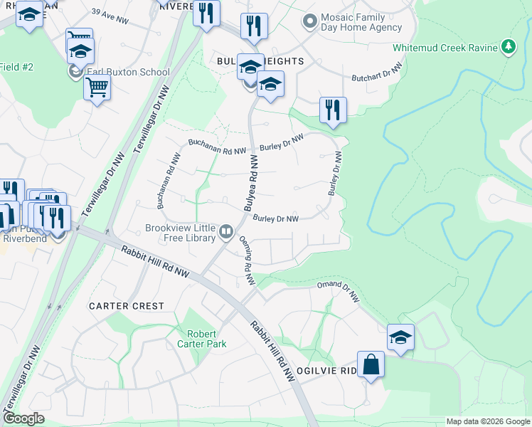 map of restaurants, bars, coffee shops, grocery stores, and more near 937 Burley Drive Northwest in Edmonton