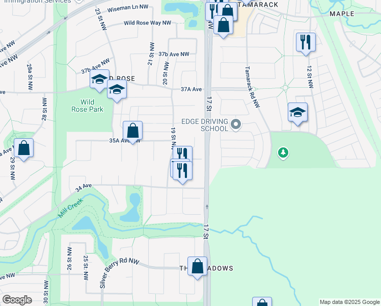map of restaurants, bars, coffee shops, grocery stores, and more near 1811 35 Avenue Northwest in Edmonton