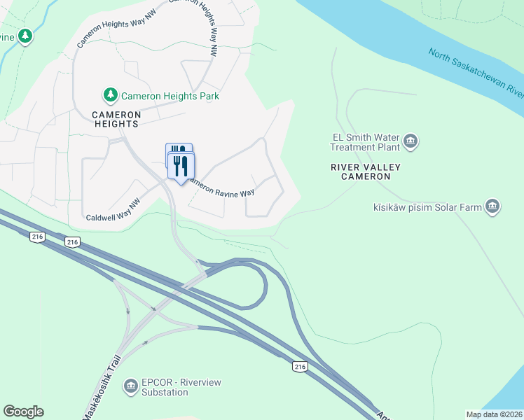 map of restaurants, bars, coffee shops, grocery stores, and more near 2536 Cameron Ravine Landing in Edmonton