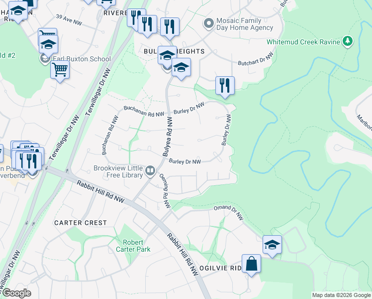 map of restaurants, bars, coffee shops, grocery stores, and more near 937 Burley Drive Northwest in Edmonton