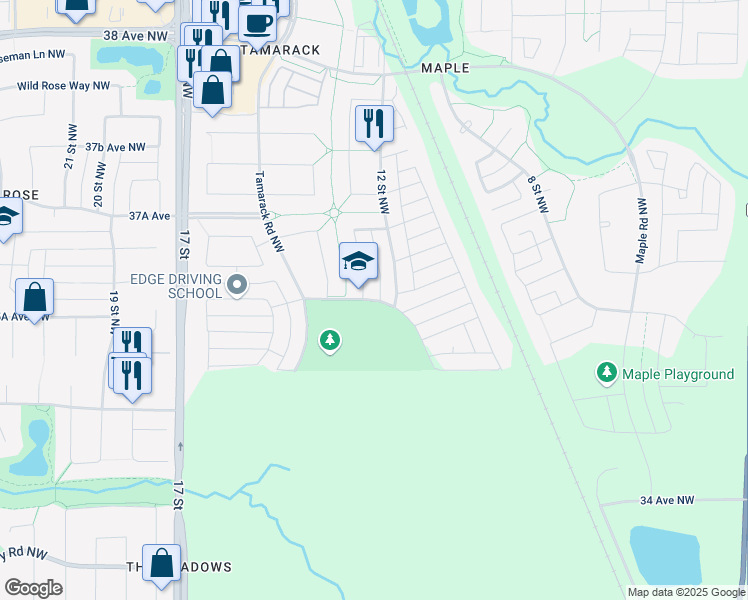 map of restaurants, bars, coffee shops, grocery stores, and more near Tamarack Green Northwest in Edmonton