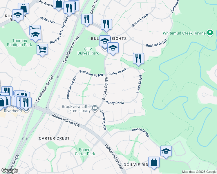map of restaurants, bars, coffee shops, grocery stores, and more near 255 Bulyea Road Northwest in Edmonton
