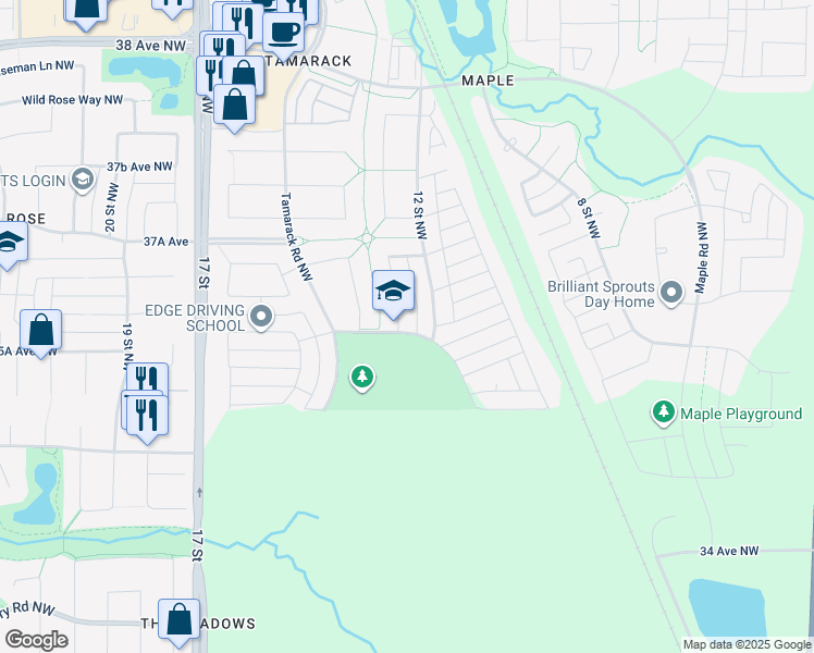 map of restaurants, bars, coffee shops, grocery stores, and more near 3551 13 Street Northwest in Edmonton