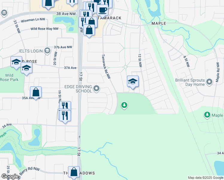 map of restaurants, bars, coffee shops, grocery stores, and more near 608 Tamarack Road Northwest in Edmonton