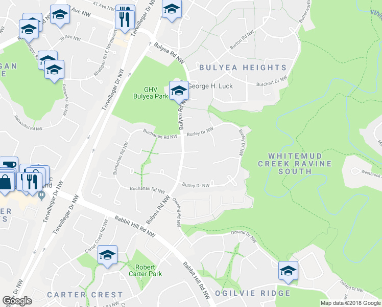 map of restaurants, bars, coffee shops, grocery stores, and more near 255 Bulyea Road Northwest in Edmonton