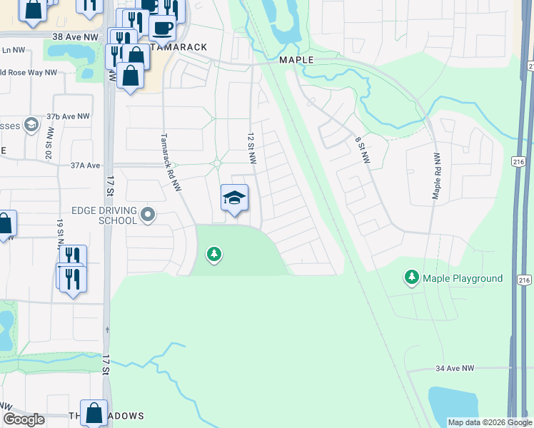map of restaurants, bars, coffee shops, grocery stores, and more near 1179 36 Avenue Northwest in Edmonton