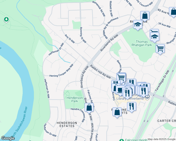 map of restaurants, bars, coffee shops, grocery stores, and more near 122 Rabbit Hill Court Northwest in Edmonton