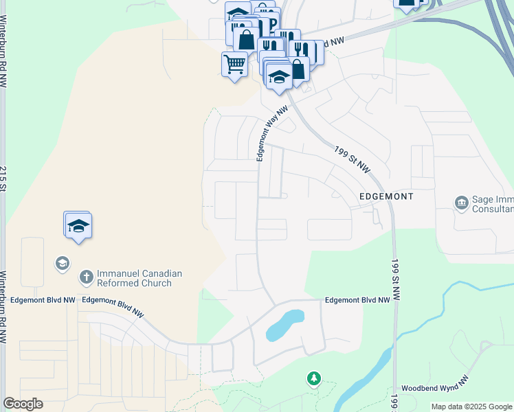 map of restaurants, bars, coffee shops, grocery stores, and more near 7266 Edgemont Way Northwest in Edmonton