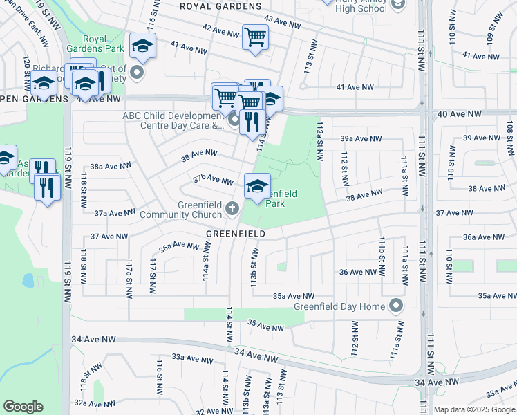 map of restaurants, bars, coffee shops, grocery stores, and more near 3735 114 Street Northwest in Edmonton