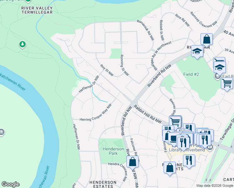 map of restaurants, bars, coffee shops, grocery stores, and more near 180 Roy Street Northwest in Edmonton