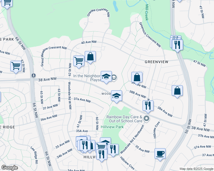 map of restaurants, bars, coffee shops, grocery stores, and more near 5804 38 Avenue Northwest in Edmonton