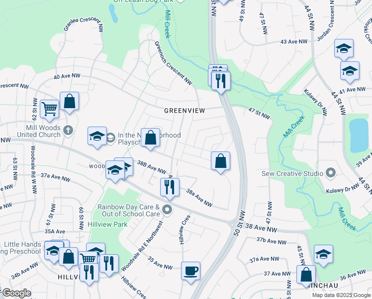 map of restaurants, bars, coffee shops, grocery stores, and more near 3903 55 Street Northwest in Edmonton