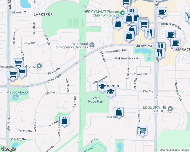 map of restaurants, bars, coffee shops, grocery stores, and more near 129 Ward Crescent Northwest in Edmonton