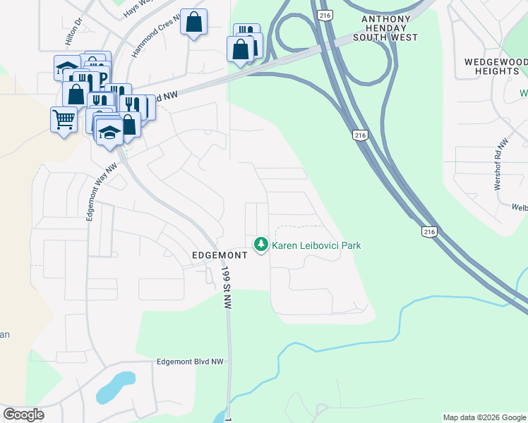 map of restaurants, bars, coffee shops, grocery stores, and more near 315 Edgemont Road Northwest in Edmonton