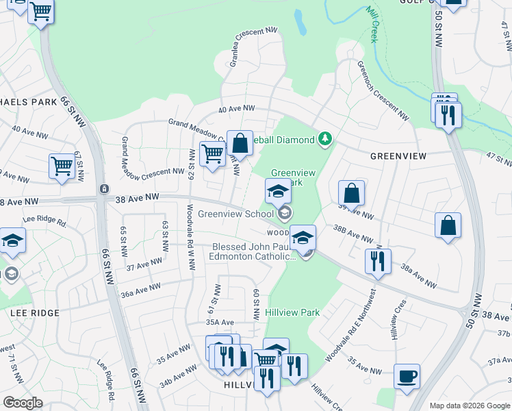 map of restaurants, bars, coffee shops, grocery stores, and more near in Edmonton