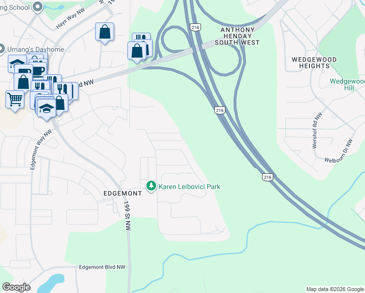map of restaurants, bars, coffee shops, grocery stores, and more near 743 Eagleson Link in Edmonton