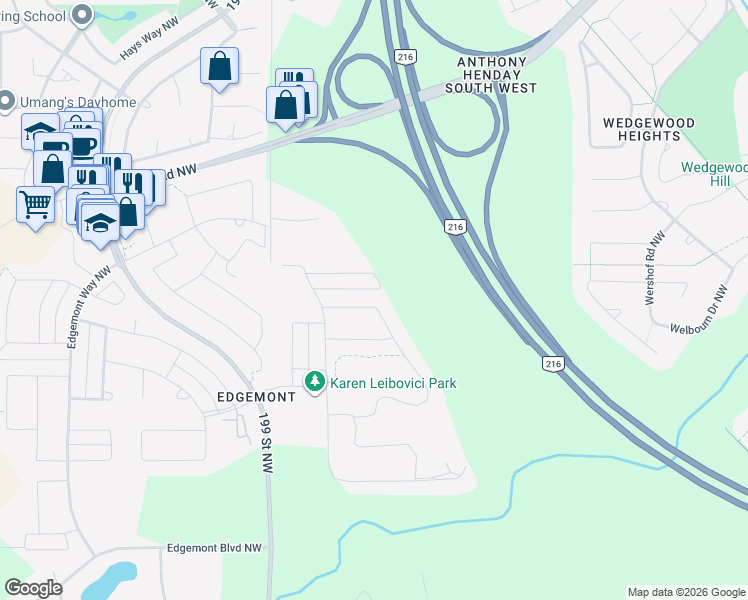 map of restaurants, bars, coffee shops, grocery stores, and more near 743 Eagleson Link in Edmonton