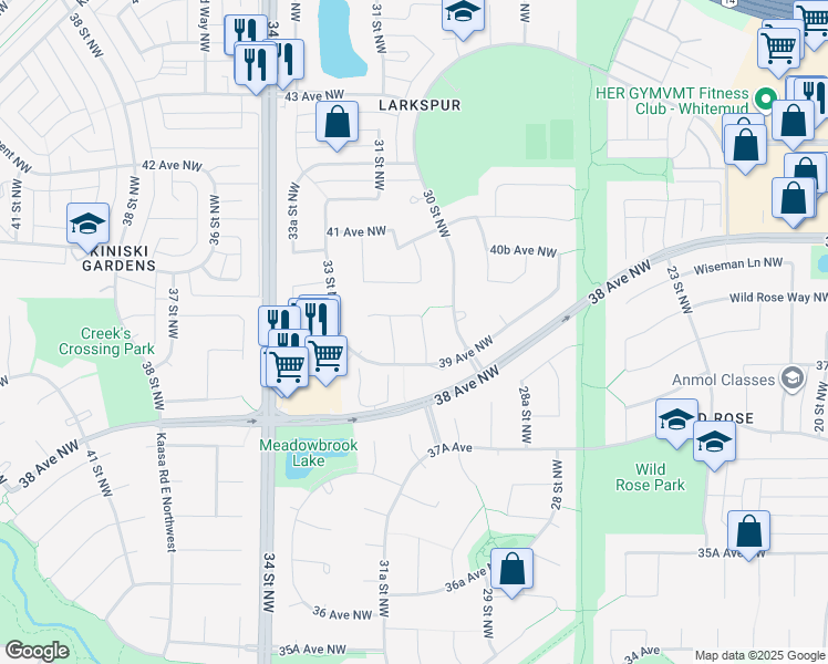 map of restaurants, bars, coffee shops, grocery stores, and more near 3924 31 Street Northwest in Edmonton