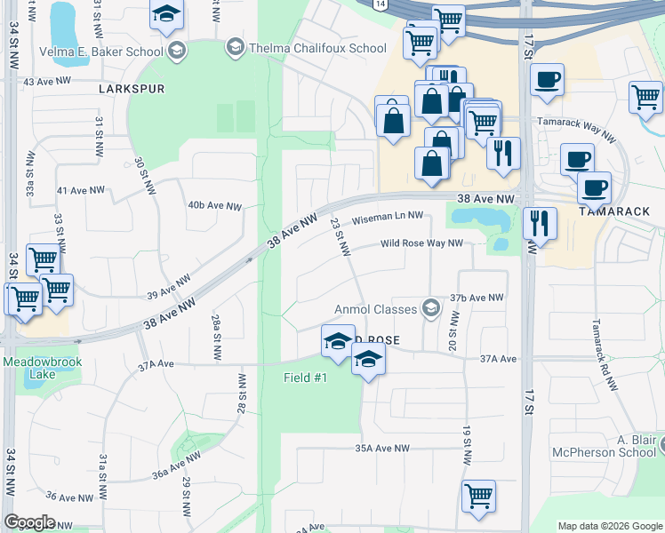 map of restaurants, bars, coffee shops, grocery stores, and more near 186 Ward Crescent Northwest in Edmonton