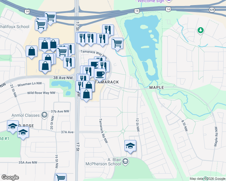 map of restaurants, bars, coffee shops, grocery stores, and more near in Edmonton