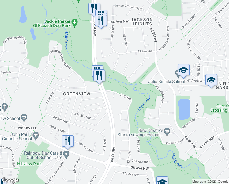 map of restaurants, bars, coffee shops, grocery stores, and more near 4112 40 Avenue Northwest in Edmonton