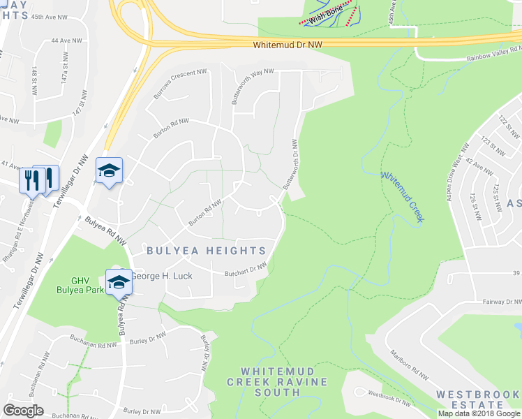 map of restaurants, bars, coffee shops, grocery stores, and more near 714 Butterworth Drive Northwest in Edmonton