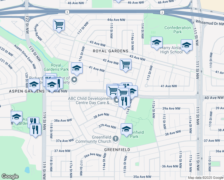 map of restaurants, bars, coffee shops, grocery stores, and more near 11446 40 Avenue Northwest in Edmonton