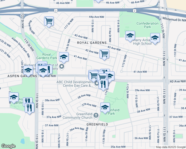 map of restaurants, bars, coffee shops, grocery stores, and more near 11446 40 Avenue Northwest in Edmonton