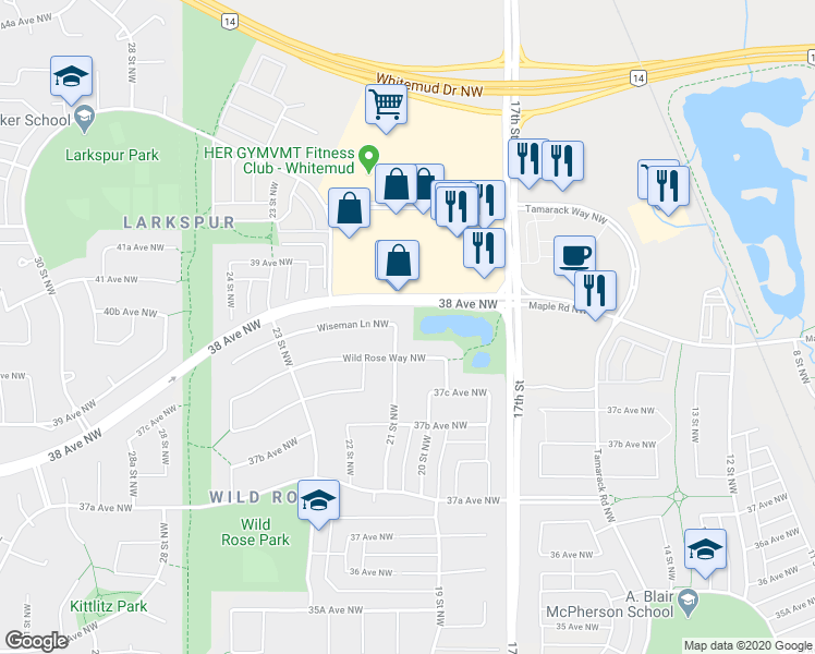 map of restaurants, bars, coffee shops, grocery stores, and more near 556 Wiseman Lane Northwest in Edmonton