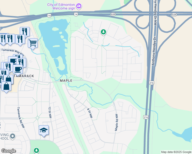 map of restaurants, bars, coffee shops, grocery stores, and more near 3914 6 Street Northwest in Edmonton