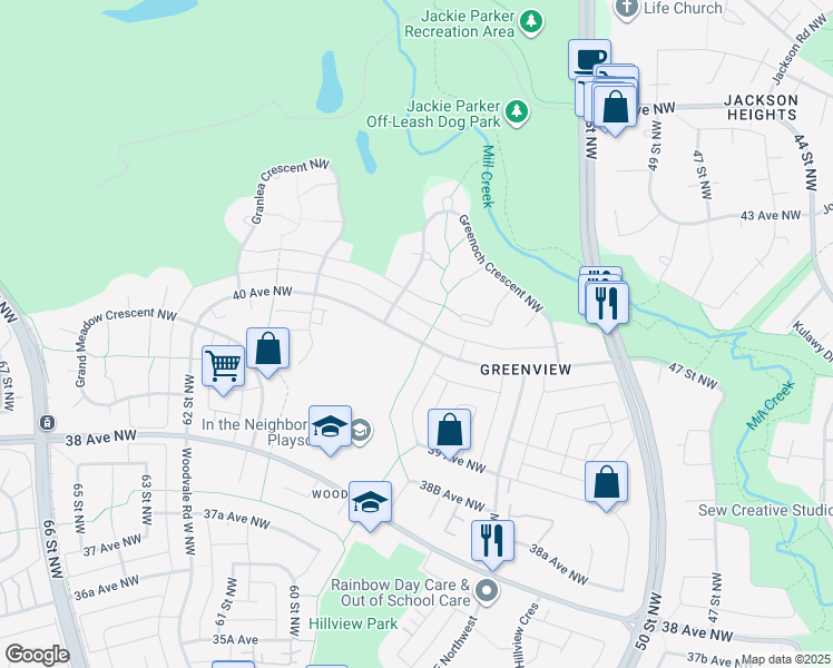 map of restaurants, bars, coffee shops, grocery stores, and more near 5720 40 Avenue Northwest in Edmonton