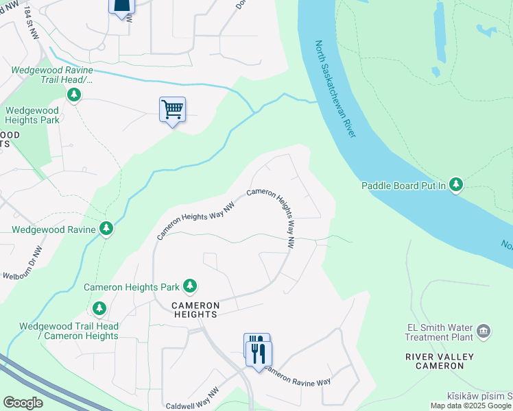 map of restaurants, bars, coffee shops, grocery stores, and more near 3170 Cameron Heights Way Northwest in Edmonton